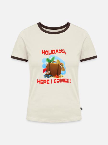 Holidays - Frauen Kontrast-T-Shirt - Off-White/Dunkelbraun