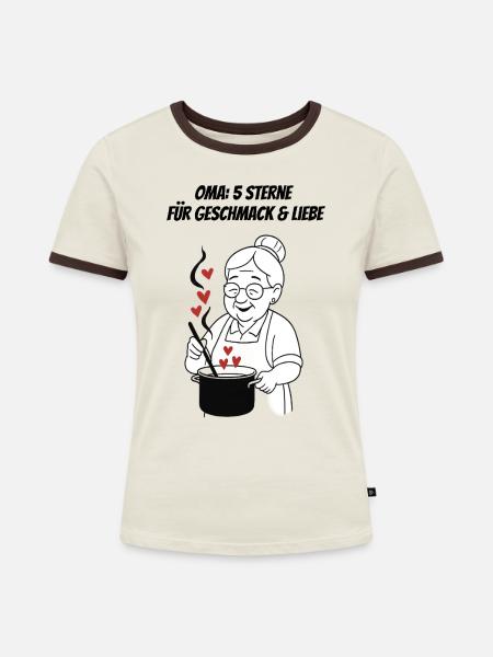 Großmutter kocht Herzensfreude - Frauen Kontrast-T-Shirt - Off-White/Dunkelbraun