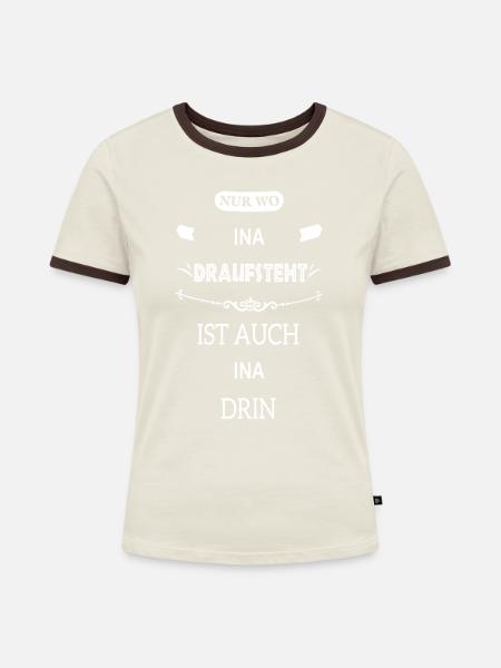 INA - Frauen Kontrast-T-Shirt - Off-White/Dunkelbraun