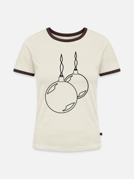 zwei Weihnachtskugeln - Frauen Kontrast-T-Shirt - Off-White/Dunkelbraun