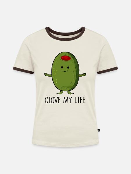 Olive - Frauen Kontrast-T-Shirt - Off-White/Dunkelbraun