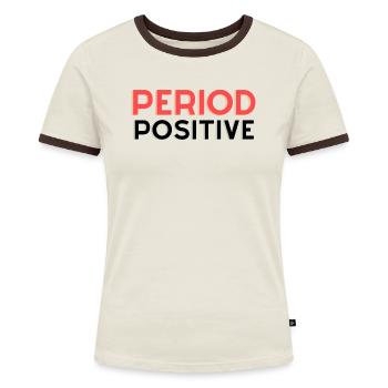 Period positive - Frauen Kontrast-T-Shirt - Off-White/Dunkelbraun - Vorne - AI Model Female 172 dark (172cm)