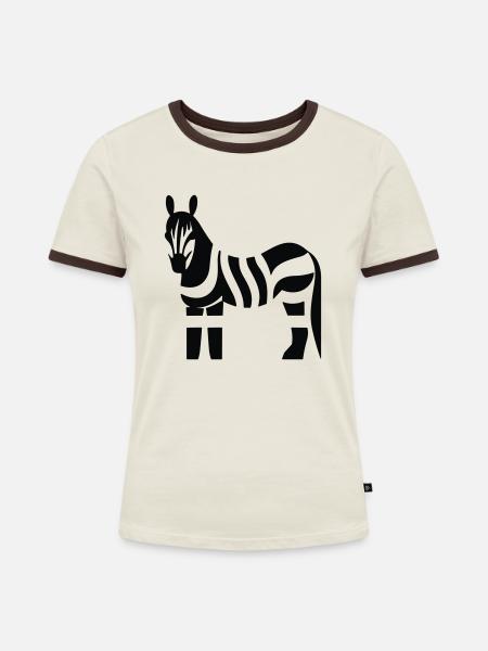 Zebra - Frauen Kontrast-T-Shirt - Off-White/Dunkelbraun