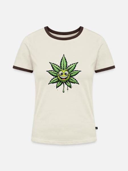 cannabis sheet - Frauen Kontrast-T-Shirt - Off-White/Dunkelbraun