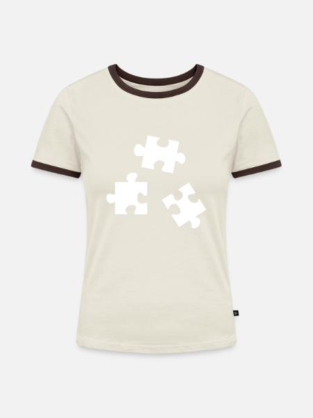 Puzzleteile - Frauen Kontrast-T-Shirt - Off-White/Dunkelbraun