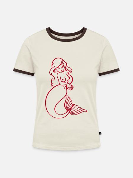 Nixe - Frauen Kontrast-T-Shirt - Off-White/Dunkelbraun