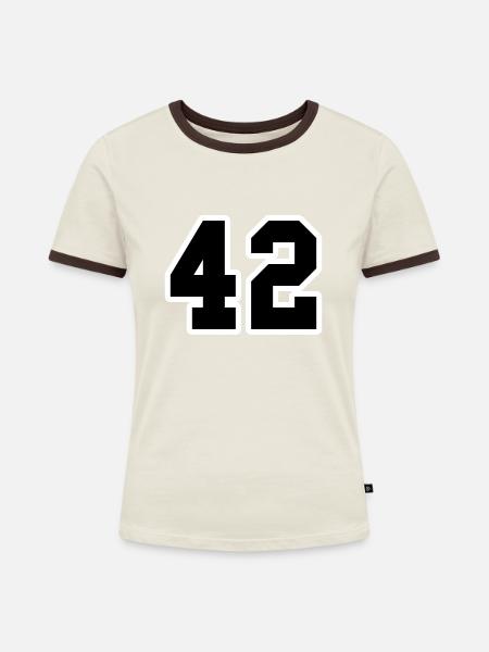 42 - Frauen Kontrast-T-Shirt - Off-White/Dunkelbraun