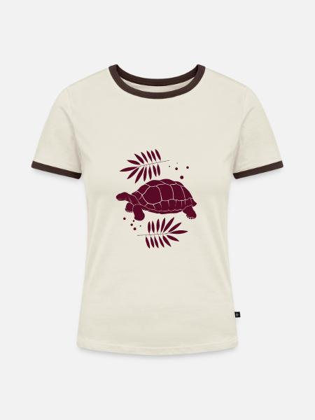 Schildkröte / Kriechtier - Reptilie - Frauen Kontrast-T-Shirt - Off-White/Dunkelbraun