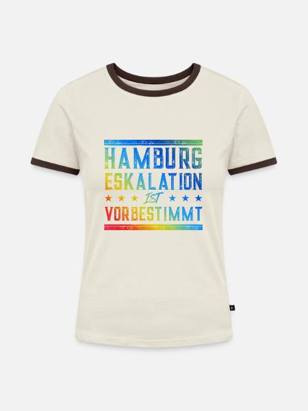 Hamburg Eskalation - Frauen Kontrast-T-Shirt - Off-White/Dunkelbraun
