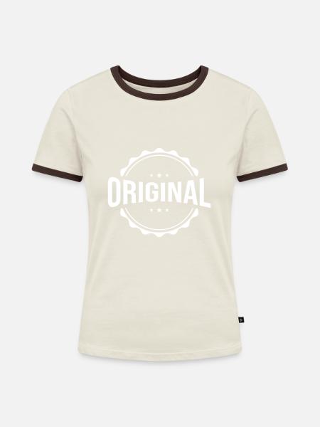 Original Emblem - Frauen Kontrast-T-Shirt - Off-White/Dunkelbraun