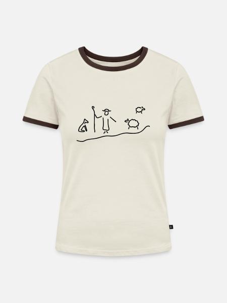 schäfer mit herde - Frauen Kontrast-T-Shirt - Off-White/Dunkelbraun