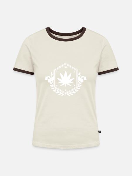 Hanf Blatt Wappen - Frauen Kontrast-T-Shirt - Off-White/Dunkelbraun