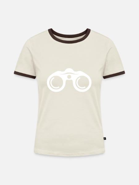 Fernglas Symbol - Frauen Kontrast-T-Shirt - Off-White/Dunkelbraun