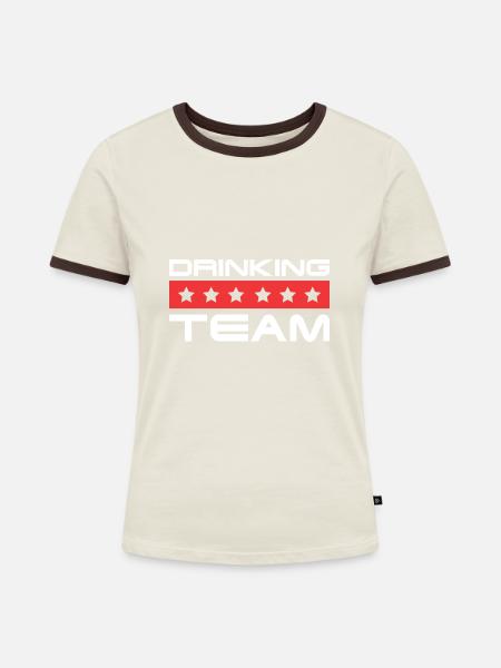 Drinking Crew - Frauen Kontrast-T-Shirt - Off-White/Dunkelbraun