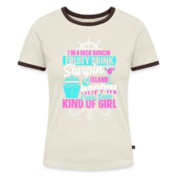 Cruise Lovin Kind Of Girl Lustige Kreuzfahrt - Frauen Kontrast-T-Shirt - Off-White/Dunkelbraun - Vorne - AI Model Female 172 dark (172cm)