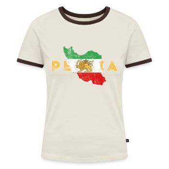 Persien Form und Flagge - Frauen Kontrast-T-Shirt - Off-White/Dunkelbraun - Vorne - AI Model Female 172 dark (172cm)