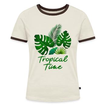 Tropische Blätter - Frauen Kontrast-T-Shirt - Off-White/Dunkelbraun - Vorne - AI Model Female 172 dark (172cm)