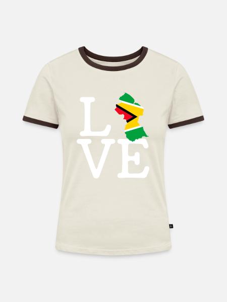 guyana love, guyana - Frauen Kontrast-T-Shirt - Off-White/Dunkelbraun
