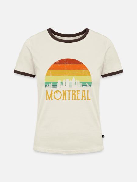 Montreal Quebec, Canada montreal - Frauen Kontrast-T-Shirt - Off-White/Dunkelbraun