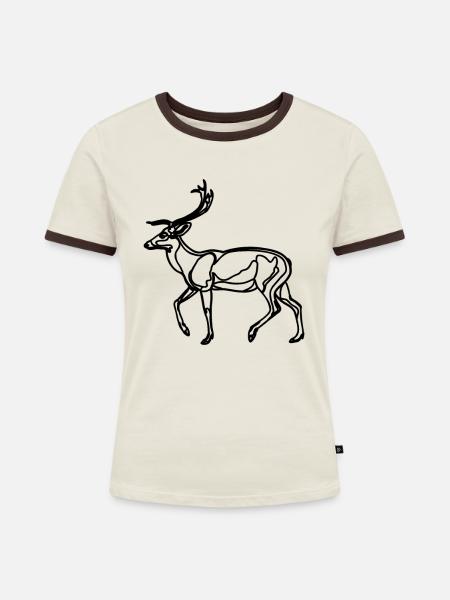 Zeichnung vom Hirsch - Frauen Kontrast-T-Shirt - Off-White/Dunkelbraun