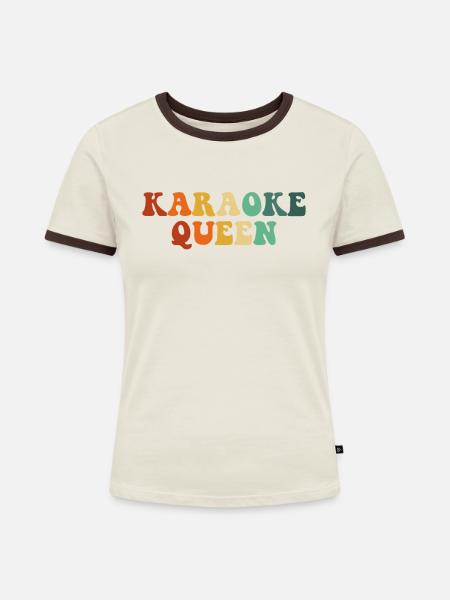 karaoke queen, karaoke - Frauen Kontrast-T-Shirt - Off-White/Dunkelbraun
