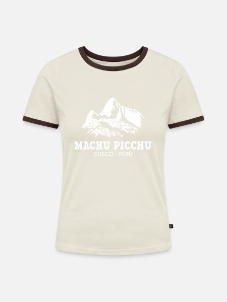 machu picchu, Peruvian machu picchu - Frauen Kontrast-T-Shirt - Off-White/Dunkelbraun