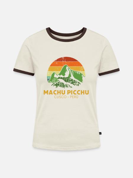 machu picchu, Peruvian machu picchu - Frauen Kontrast-T-Shirt - Off-White/Dunkelbraun