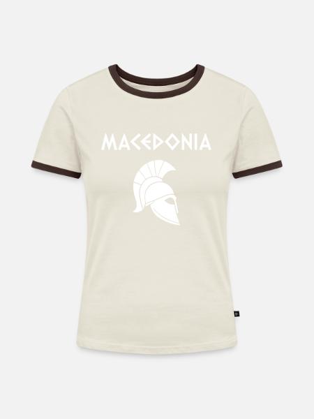 Macedonia flag, macedonia - Frauen Kontrast-T-Shirt - Off-White/Dunkelbraun