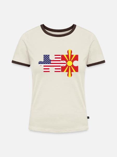 Macedonia american flag, macedonia - Frauen Kontrast-T-Shirt - Off-White/Dunkelbraun