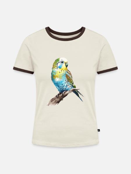 budgerigar parakeet, Budgie - Frauen Kontrast-T-Shirt - Off-White/Dunkelbraun