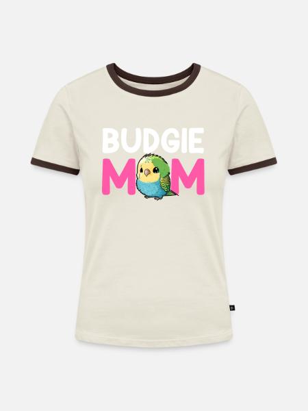 budgerigar parakeet, Budgie - Frauen Kontrast-T-Shirt - Off-White/Dunkelbraun