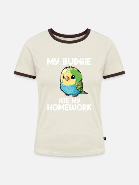 budgerigar parakeet, Budgie - Frauen Kontrast-T-Shirt - Off-White/Dunkelbraun