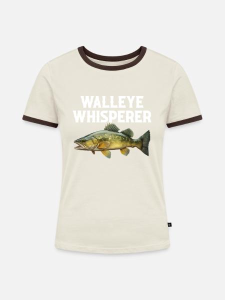walleye whisperer, Fishing - Frauen Kontrast-T-Shirt - Off-White/Dunkelbraun