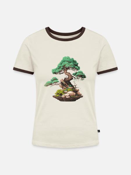 bonsai Japanese Art - Frauen Kontrast-T-Shirt - Off-White/Dunkelbraun