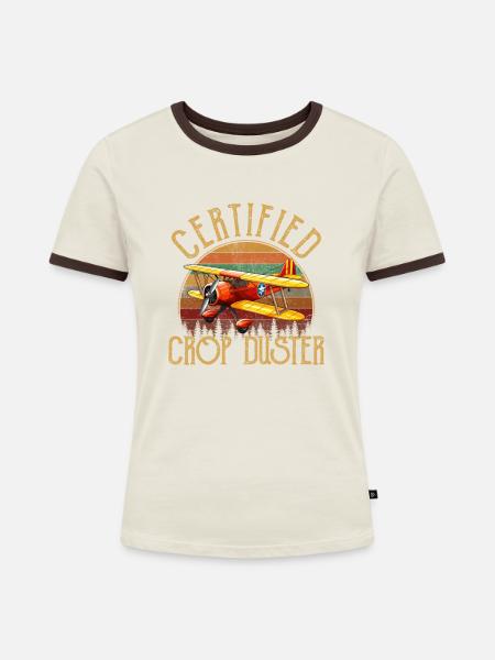 certified crop duster - Frauen Kontrast-T-Shirt - Off-White/Dunkelbraun