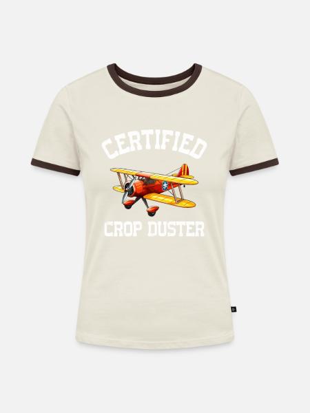 certified crop duster - Frauen Kontrast-T-Shirt - Off-White/Dunkelbraun
