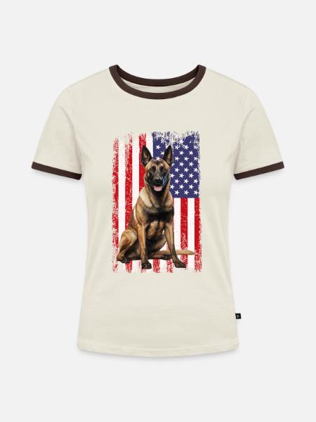 Belgian Malinois - Frauen Kontrast-T-Shirt - Off-White/Dunkelbraun