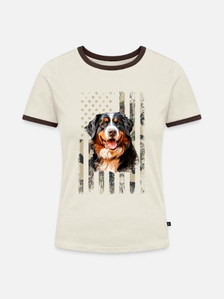 bernese mountain dog - Frauen Kontrast-T-Shirt - Off-White/Dunkelbraun