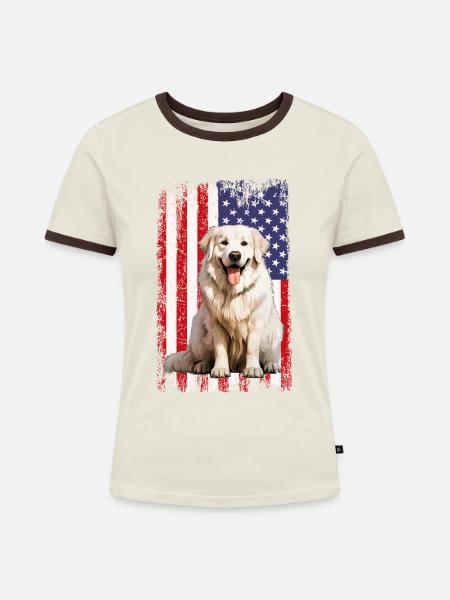 Great Pyrenees dog, - Frauen Kontrast-T-Shirt - Off-White/Dunkelbraun