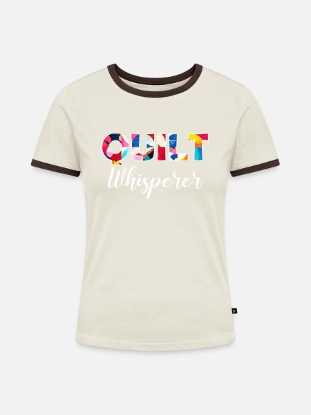 Sewciopath, Quilting sewing - Frauen Kontrast-T-Shirt - Off-White/Dunkelbraun