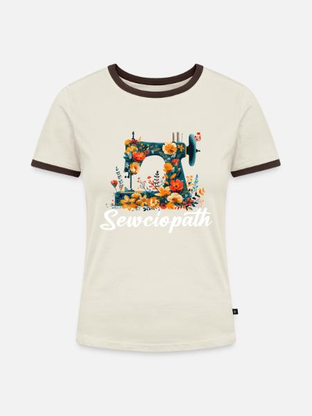 Sewciopath, Quilting sewing - Frauen Kontrast-T-Shirt - Off-White/Dunkelbraun