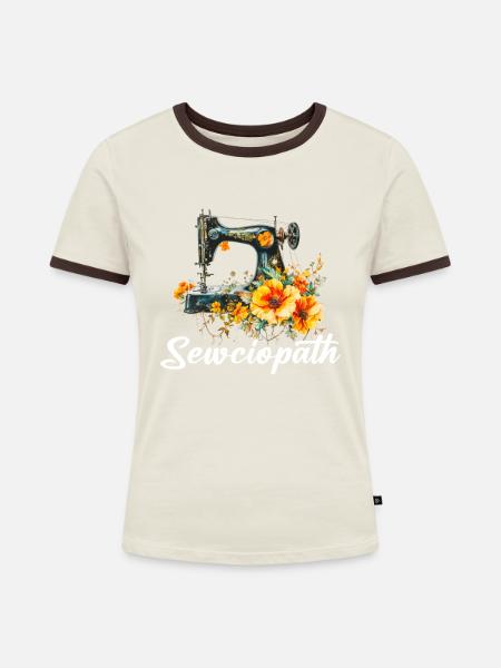 Sewciopath, Quilting sewing - Frauen Kontrast-T-Shirt - Off-White/Dunkelbraun