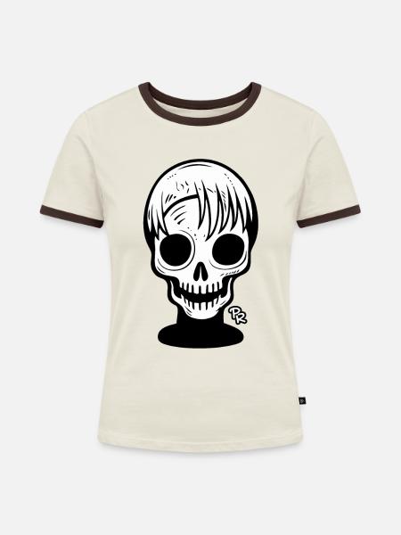 Unheimliches Totenkopf Mädchen - Frauen Kontrast-T-Shirt - Off-White/Dunkelbraun