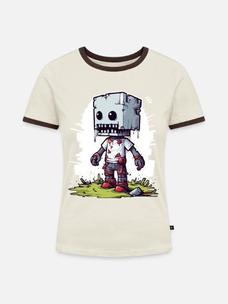 Pixeliger Pixel Zombie - Frauen Kontrast-T-Shirt - Off-White/Dunkelbraun
