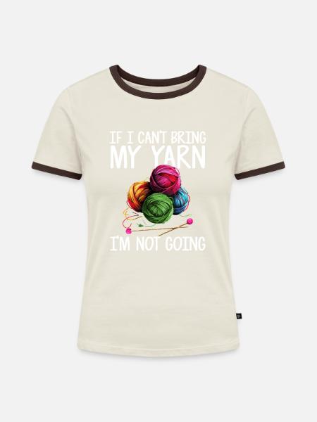 Yarn Knitting - Frauen Kontrast-T-Shirt - Off-White/Dunkelbraun