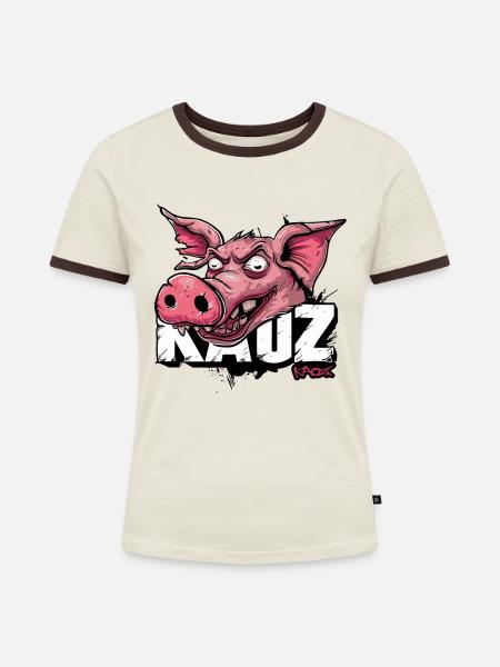 Unheimliches Schwein - Frauen Kontrast-T-Shirt - Off-White/Dunkelbraun
