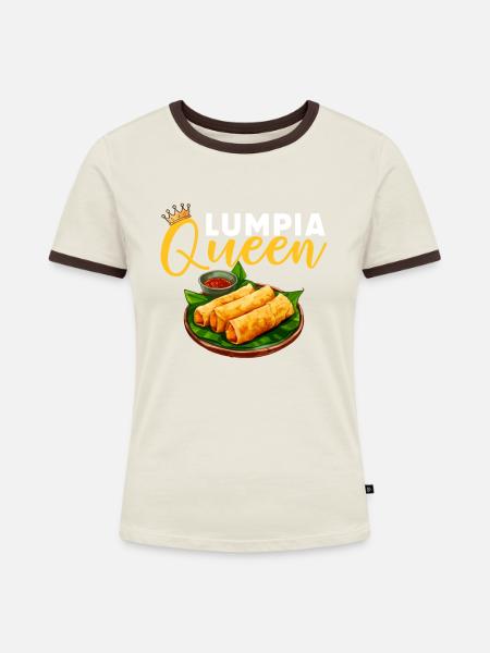 Lumpia Queen, food filipino - Frauen Kontrast-T-Shirt - Off-White/Dunkelbraun
