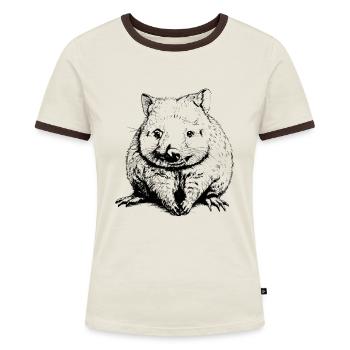 wombat Aussie australian wombat - Frauen Kontrast-T-Shirt - Off-White/Dunkelbraun - Vorne - AI Model Female 172 dark (172cm)