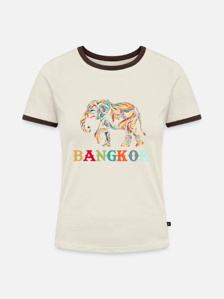 Elephant Thailand - Frauen Kontrast-T-Shirt - Off-White/Dunkelbraun