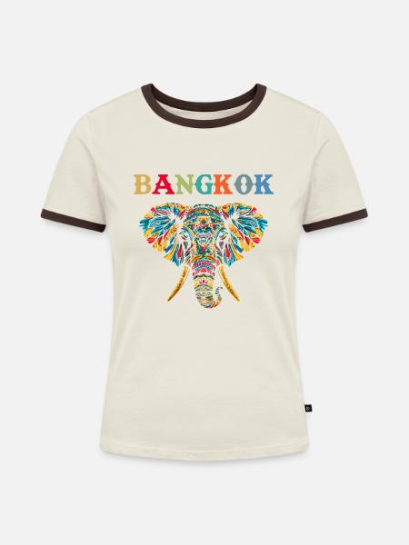 Elephant Thailand - Frauen Kontrast-T-Shirt - Off-White/Dunkelbraun